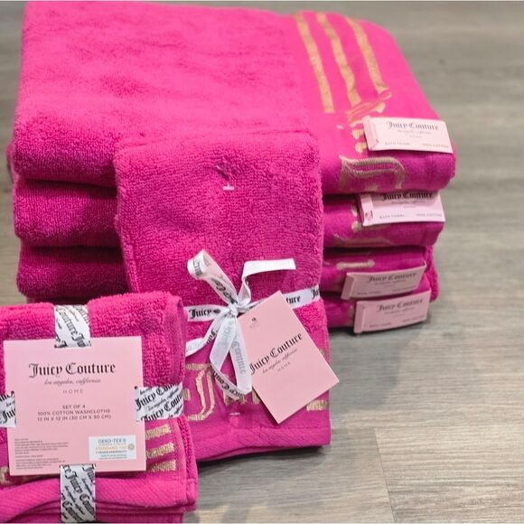 Juicy Couture Home Gold Embossed Stripes Signature Logo Oversized Bath Towel Set - Picture 8 of 12